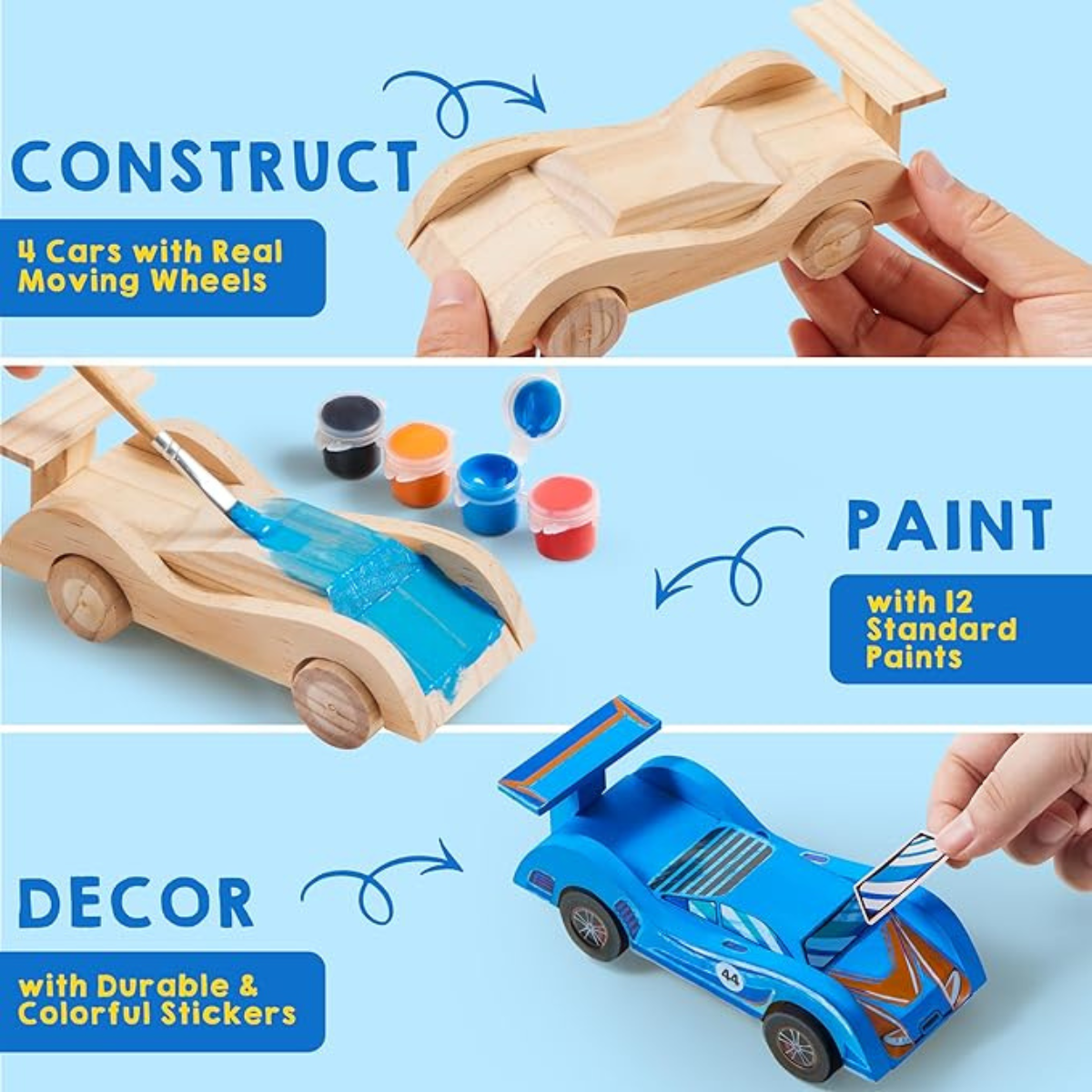 Set de construcție din lemn pentru realizarea mașinuțelor (8+ ani)