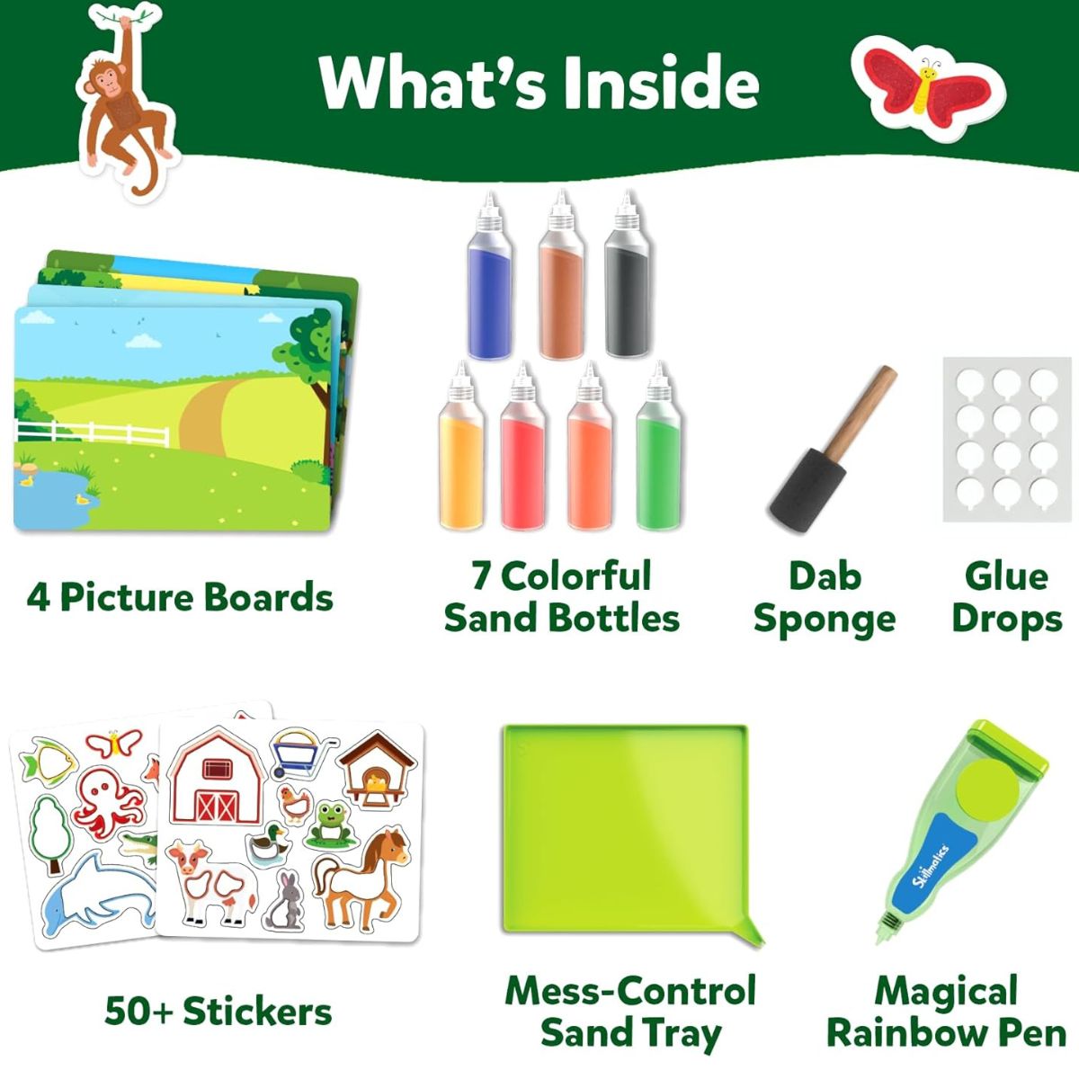 Set magic de creație cu autocolante și nisip colorat (4+ ani)