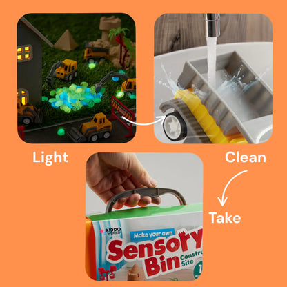 Set senzorial cu nisip magnetic și pietricele fosforescente | Șantier & excavatoare