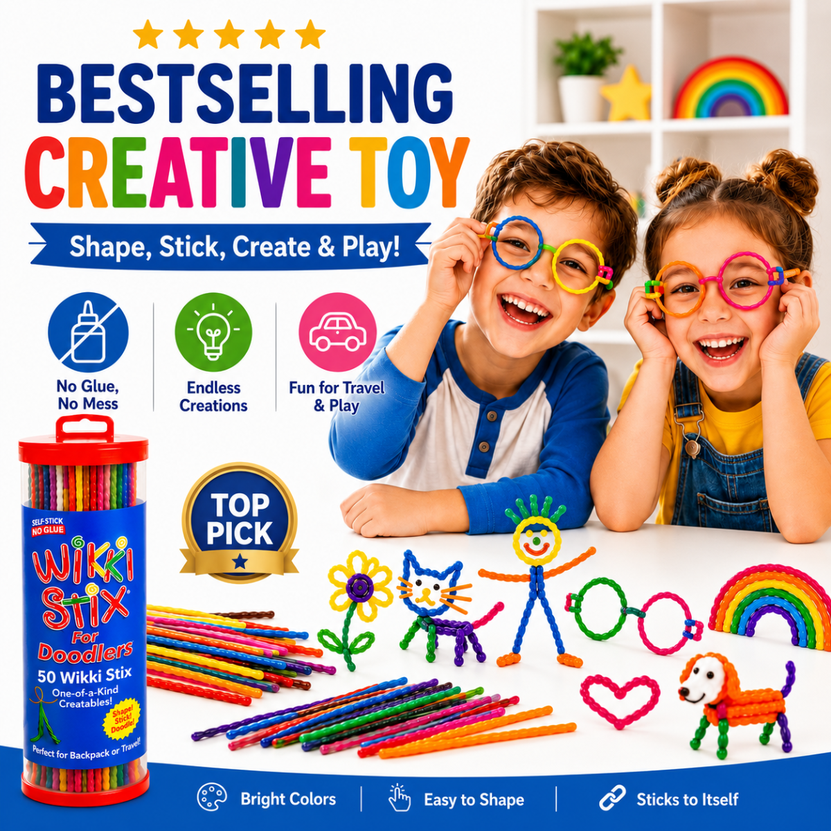 Wikki Stix Șnururi magice cerate (set de 50 de bucăți, 3+ ani)