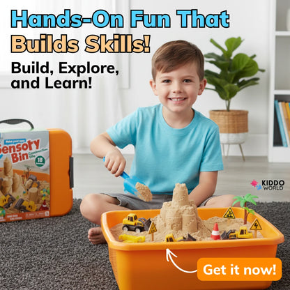 Set de joacă senzorial cu nisip magnetic și pietricele fosforescente | Șantier | pentru copii 3+