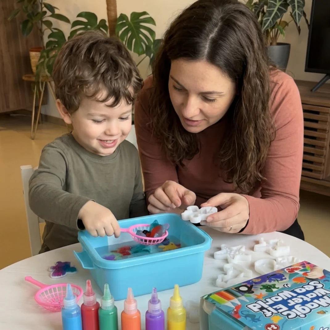Setul Magic Water Squishies – geluri, matrițe, plasă și cutie de depozitare