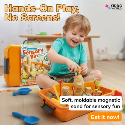 Set de joacă senzorial cu nisip magnetic și pietricele fosforescente | Șantier | pentru copii 3+