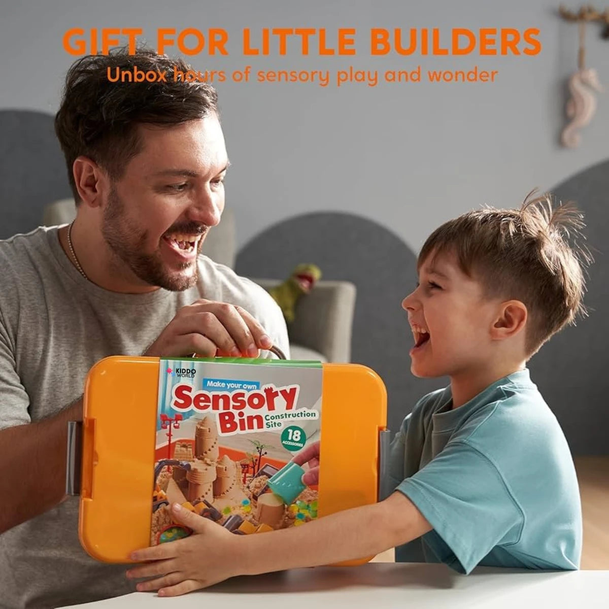 Set de joacă senzorial cu nisip magnetic și pietricele fosforescente | Șantier | pentru copii 3+