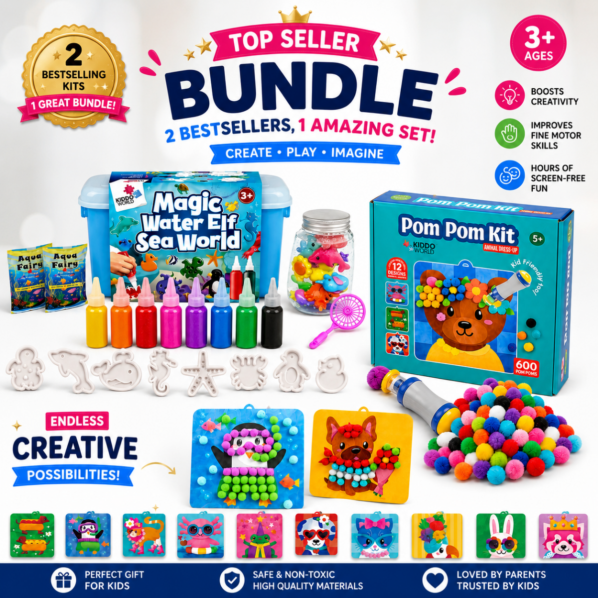 PACHET TOPSELLER: Magic Water Squishies & Pom Pom Kit