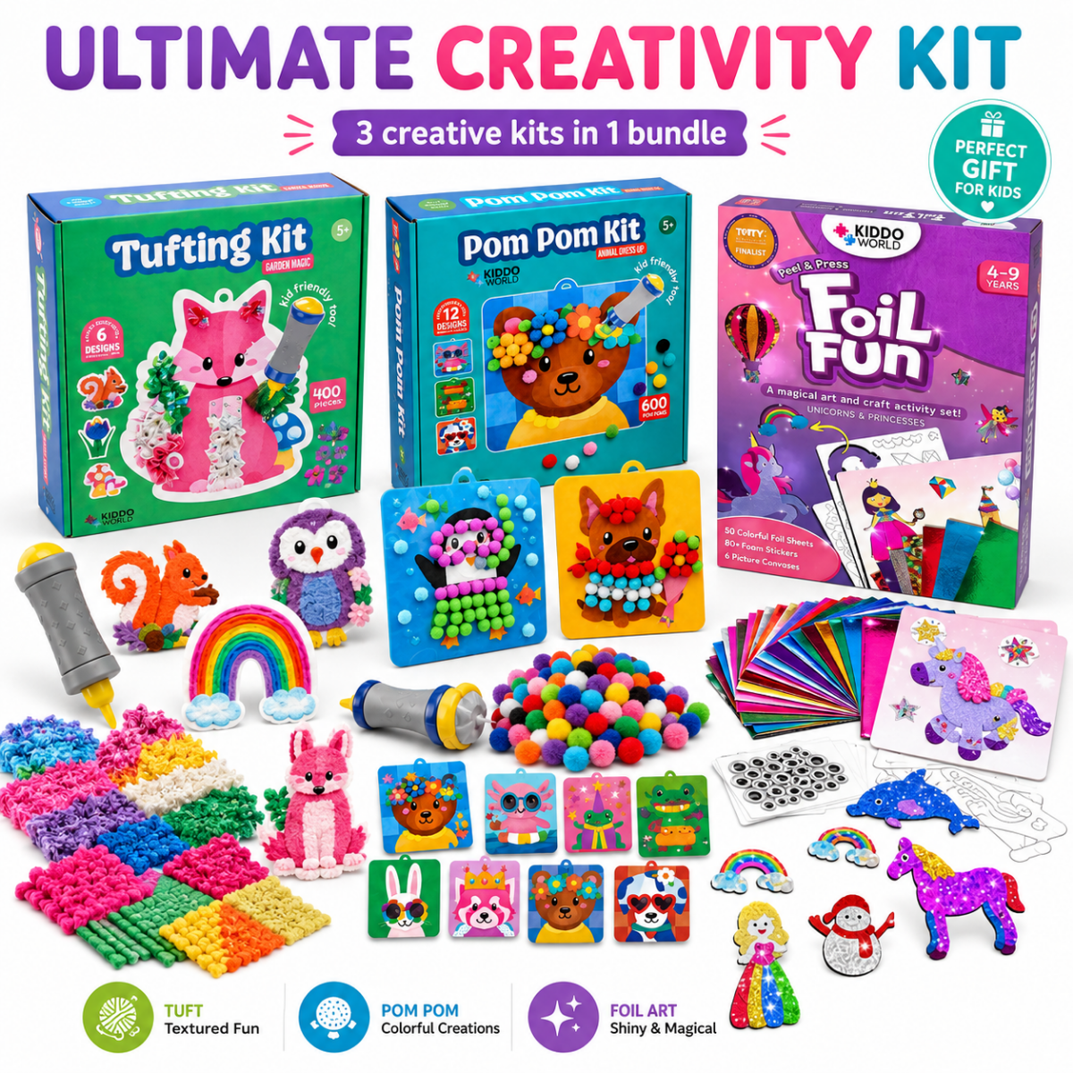 PACHETUL CREATIV SUPREM: Pom Pom Kit, Tufting Kit & Foil Fun Prințese