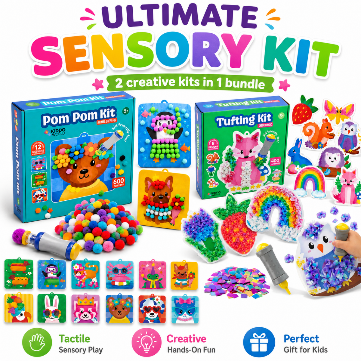 PACHET CREATIV SENZORIAL: Pom Pom Kit & Tufting Kit