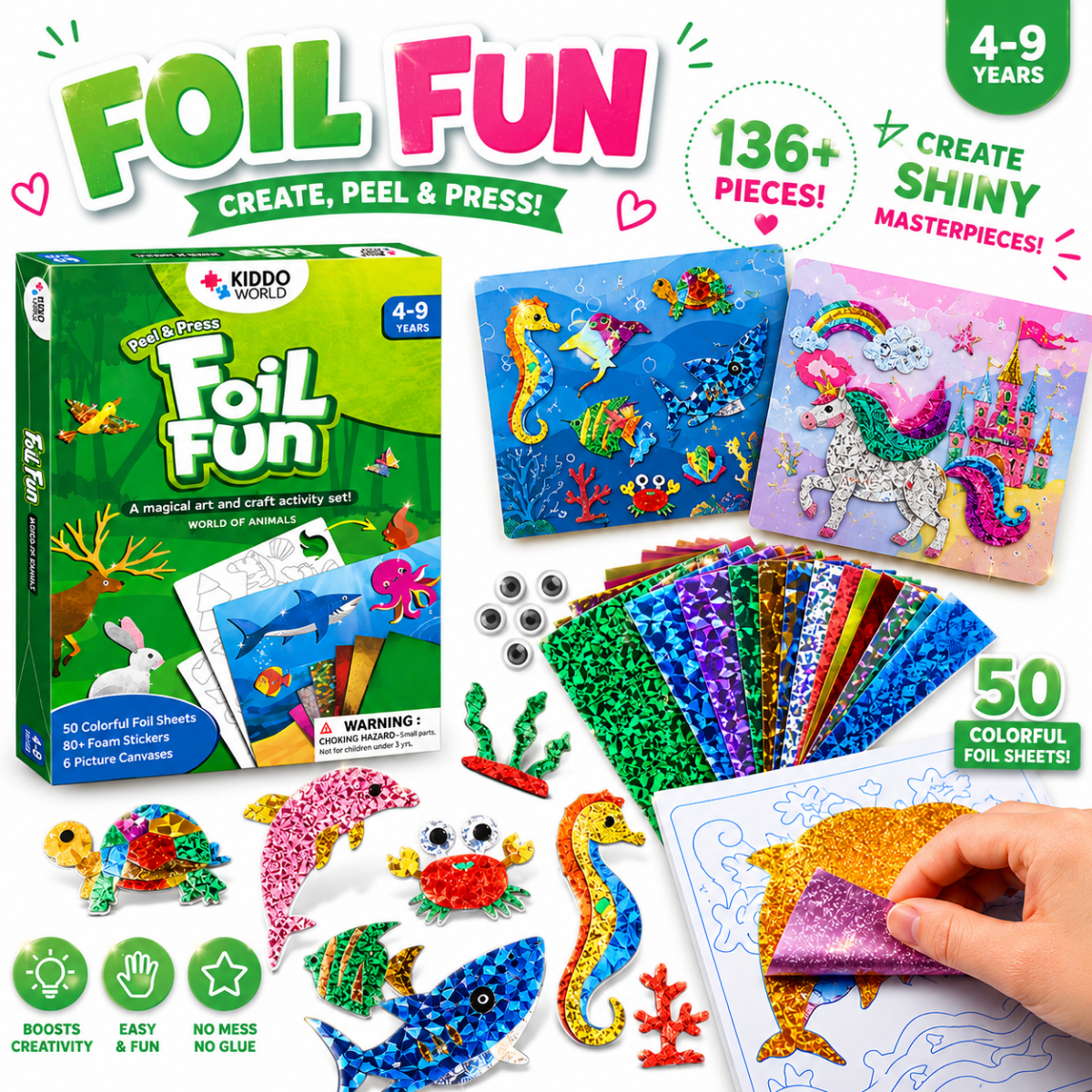 Foil Fun: Lumea animalelor – imagini strălucitoare cu animăluțe, fără murdărie! (4+ ani)