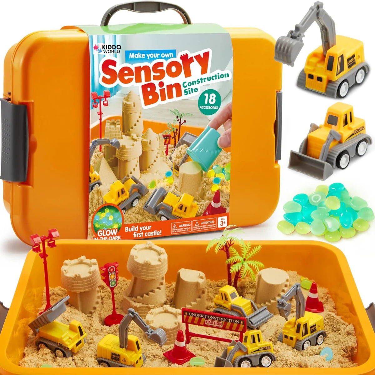 Set senzorial cu nisip magnetic și pietricele fosforescente | Șantier & excavatoare