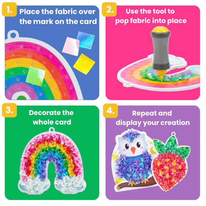 Tufting Kit – creează imagini 3D moi din bucăți colorate de material, fără lipici și fără murdărie! (5+ ani)