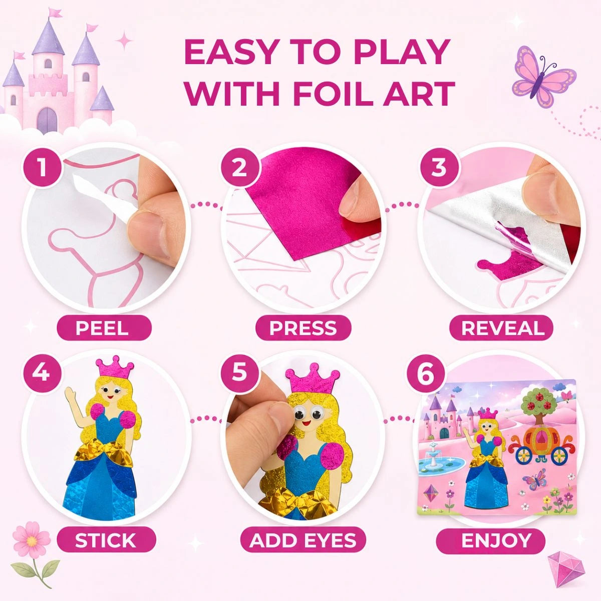 Foil Fun: Unicorni și prințese – imagini strălucitoare de basm, fără murdărie! (4+ ani)