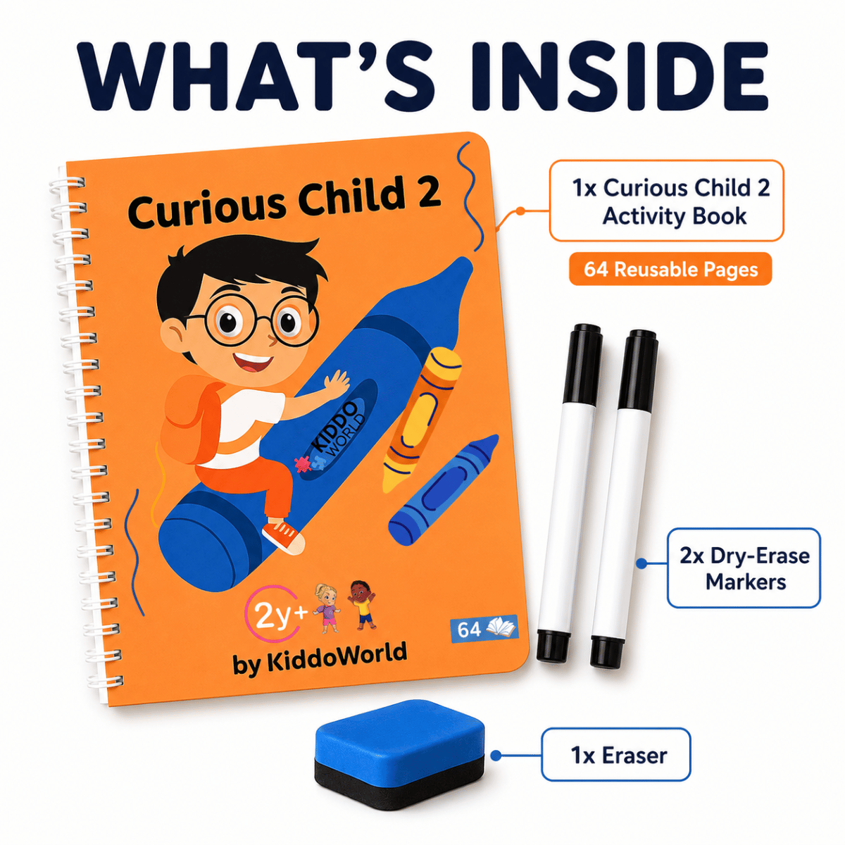 Curious Child 2 | Caiet șterge-scrie pentru învățarea scrisului (64 pagini, 2+ ani)