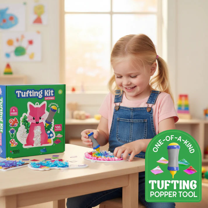 Tufting Kit – creează imagini 3D moi din bucăți colorate de material, fără lipici și fără murdărie! (5+ ani)