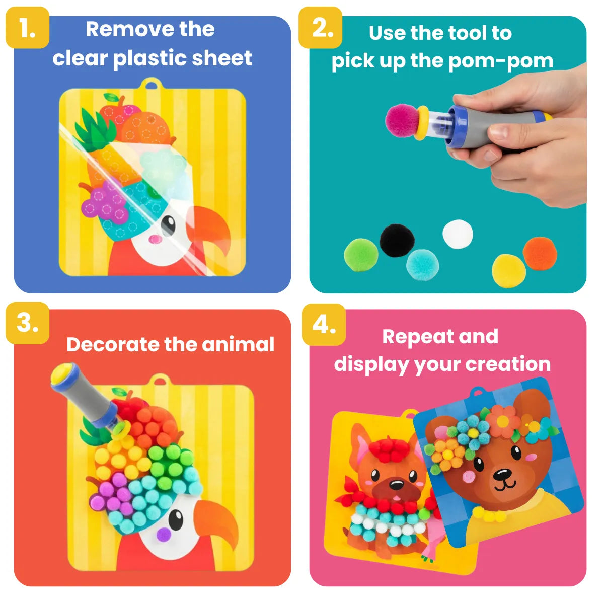 Pom Pom Kit | Joc creativ senzorial cu pompoane | pentru copii 5+
