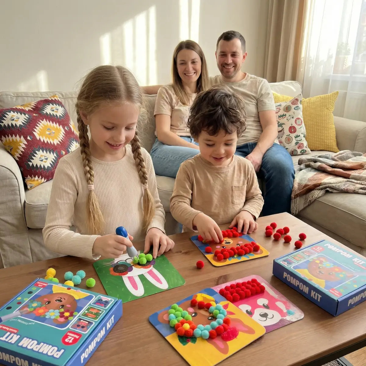 Pom Pom Kit – creează animăluțe 3D pufoase din pompoane moi, fără murdărie! (5+ ani)