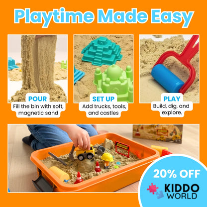 Set de joacă senzorial cu nisip magnetic și pietricele fosforescente | Șantier | pentru copii 3+