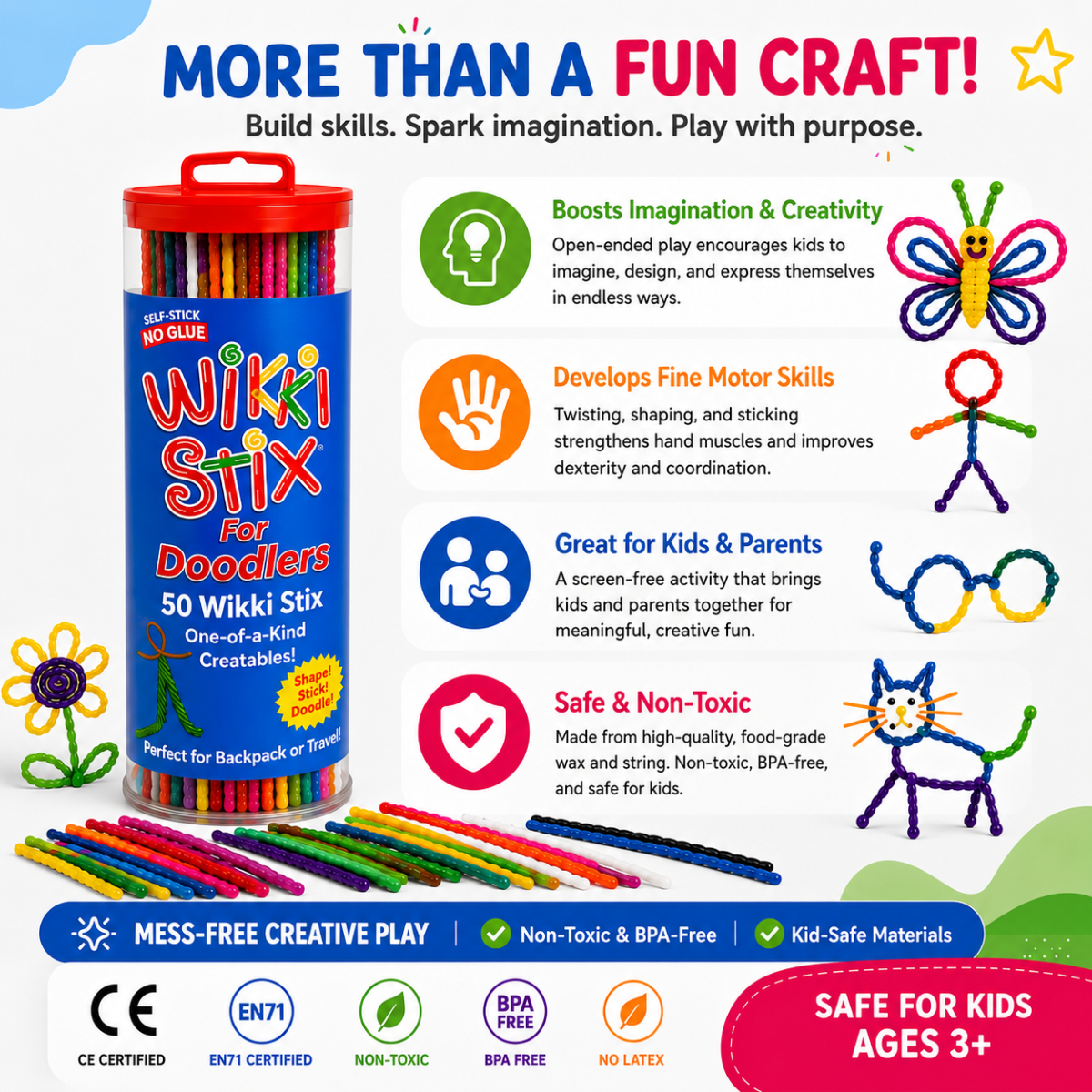 Wikki Stix Șnururi magice cerate (set de 50 de bucăți, 3+ ani)