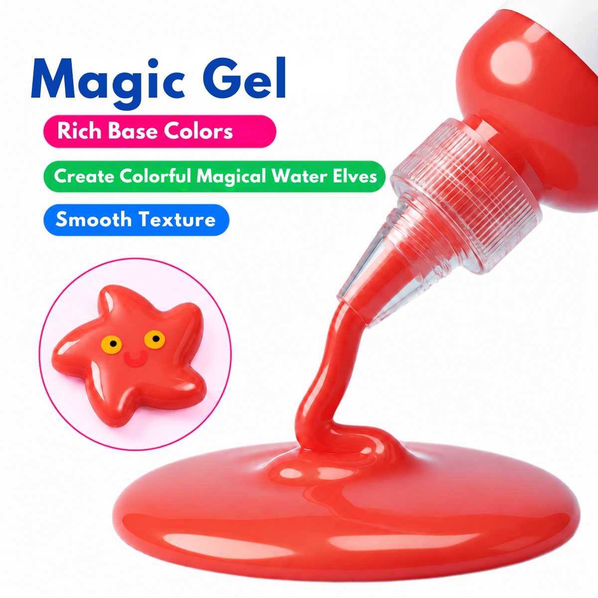 Magic Water Squishy Refill Pack – Rezervă 4 culori + 1 praf magic (Compatibil cu toate seturile, 3+ ani)