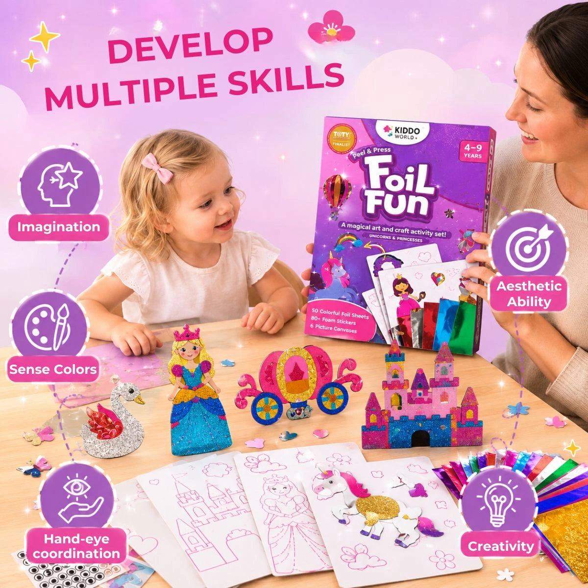 Foil Fun: Unicorni și prințese – imagini strălucitoare de basm, fără murdărie! (4+ ani)
