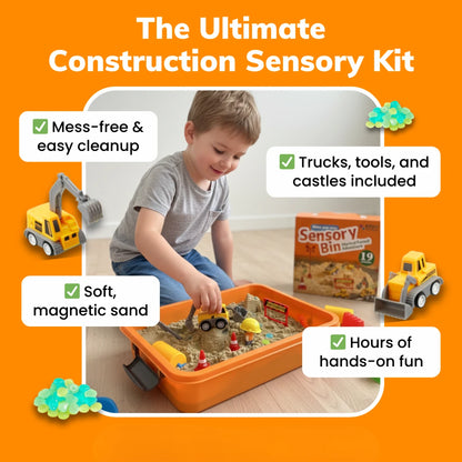 Set de joacă senzorial cu nisip magnetic și pietricele fosforescente | Șantier | pentru copii 3+