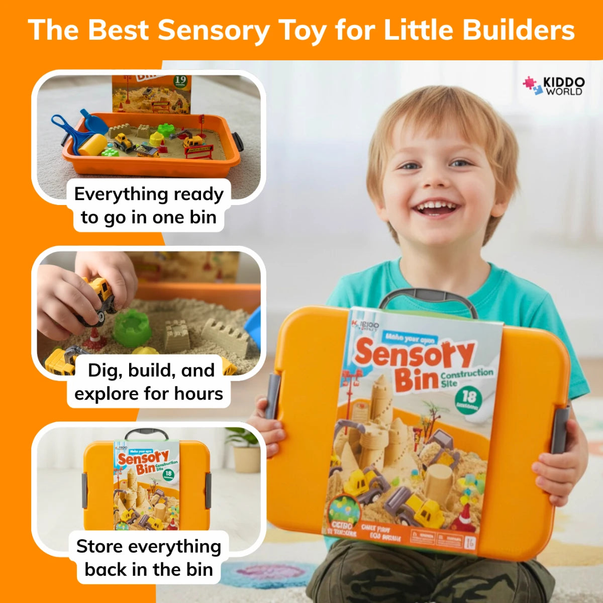 Set de joacă senzorial cu nisip magnetic și pietricele fosforescente | Șantier | pentru copii 3+