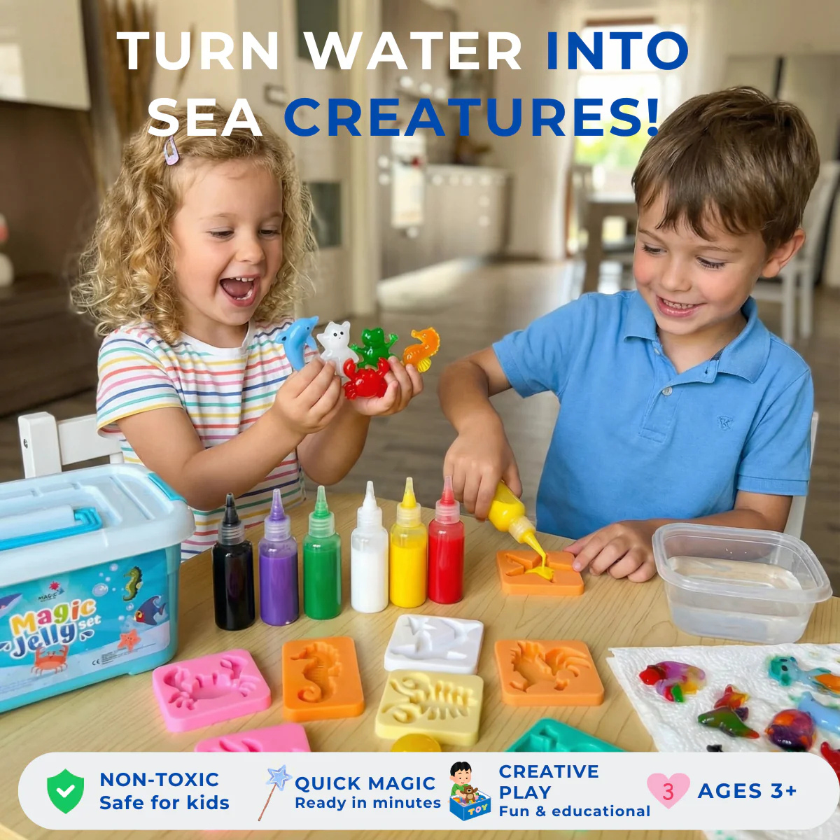 Magic Water Squishy Refill Pack – Rezervă 4 culori + 1 praf magic (Compatibil cu toate seturile, 3+ ani)