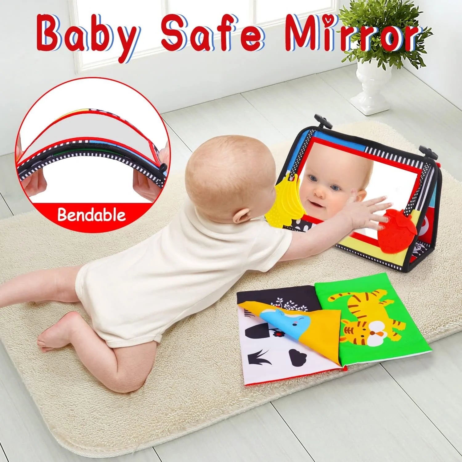 Salteluță senzorială cu oglindă pentru tummy time – susține dezvoltarea bebelușului din primele zile! (0+ luni)
