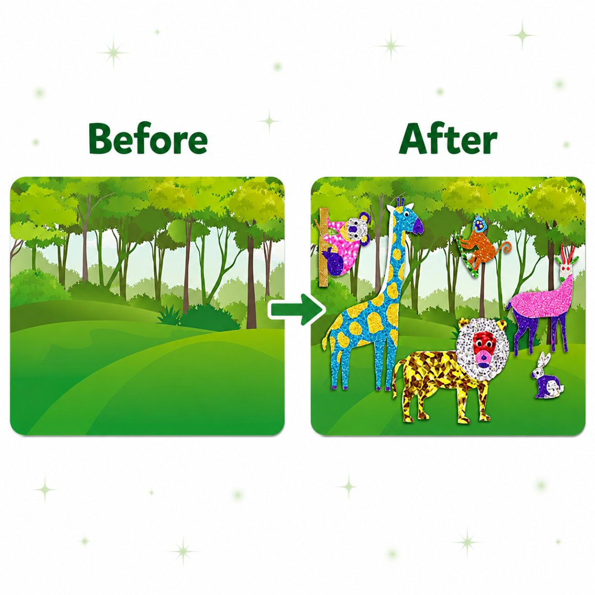 Foil Fun: Lumea animalelor – imagini strălucitoare cu animăluțe, fără murdărie! (4+ ani)