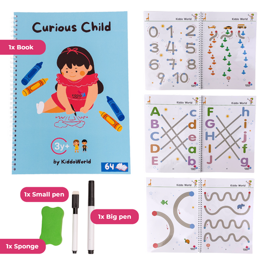 Curious Child: Caiet Montessori pentru exersarea liniilor, numerelor și modelelor (3+ ani)