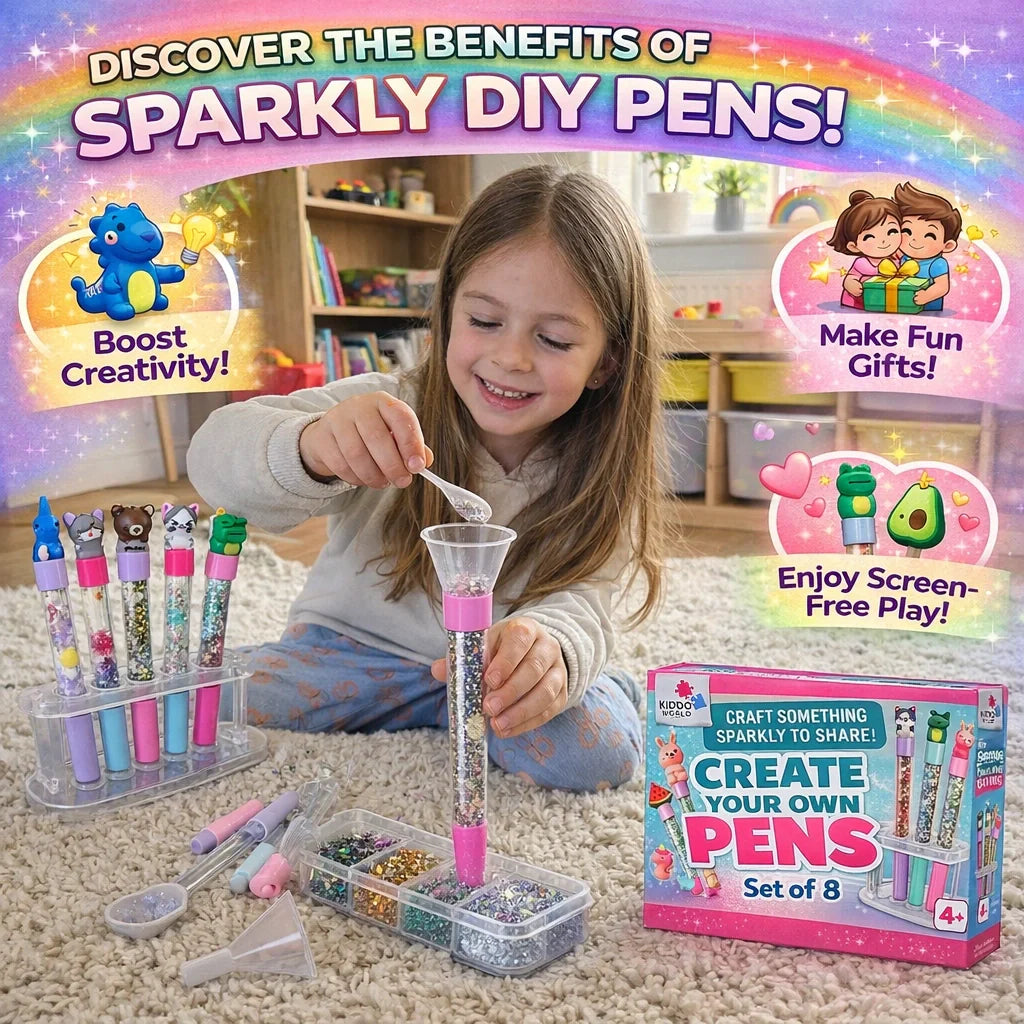 Pixuri DIY cu sclipici plutitor – set creativ pe care copilul îl asamblează singur! (4+ ani)