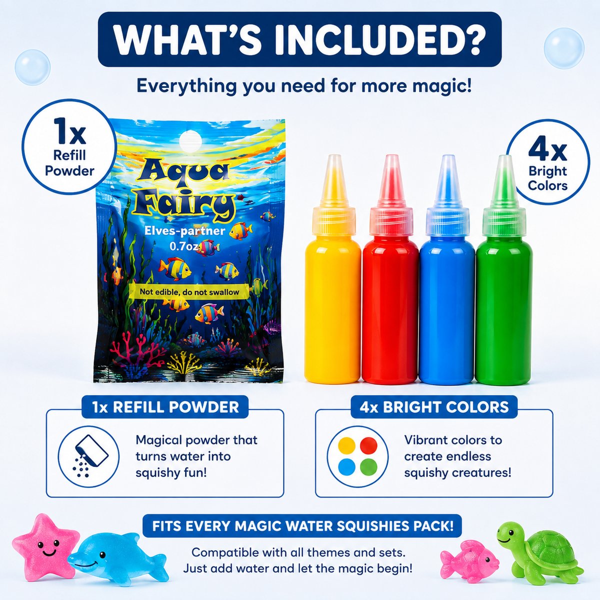 Refill Pack – Rezervă 4 culori + 1 praf magic (Compatibil cu toate seturile, 3+ ani)