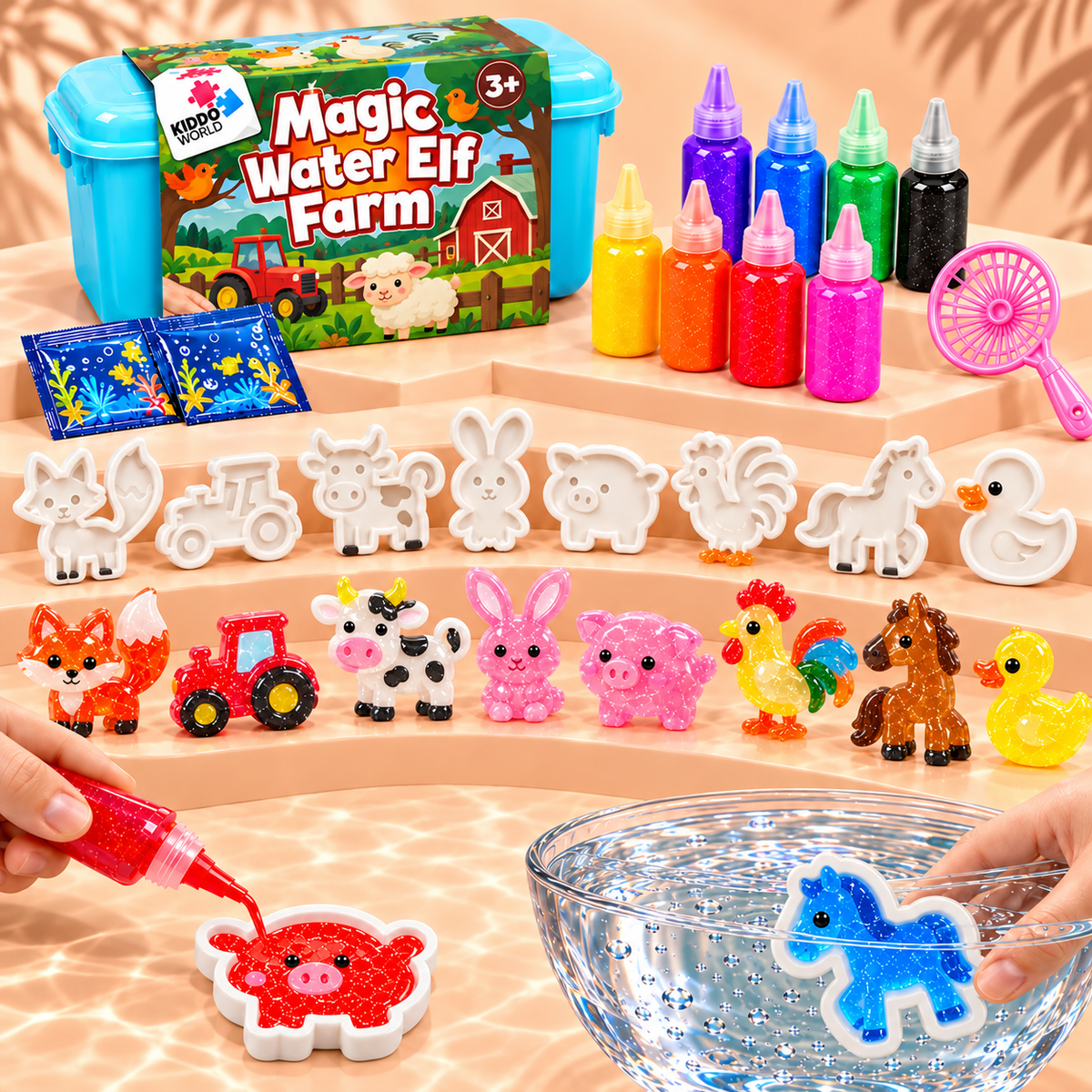 Magic Water Squishies – Set creativ pentru realizarea figurinelor 3D | Fermă | 3+ ani