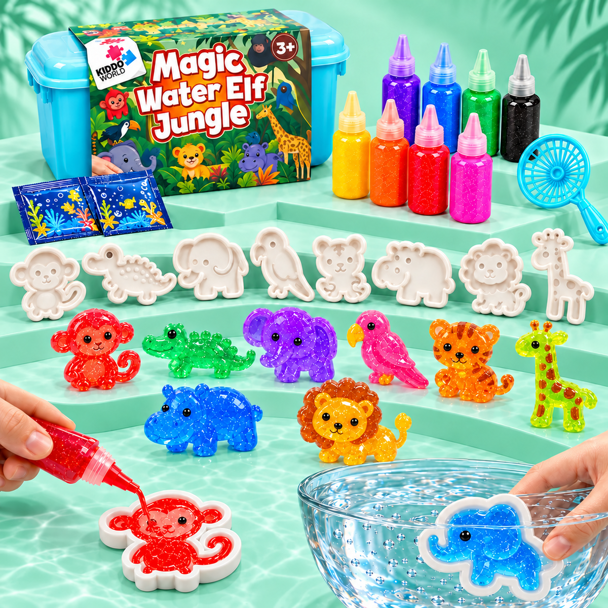 Magic Water Squishies – Set creativ pentru realizarea figurinelor 3D | Junglă | 3+ ani