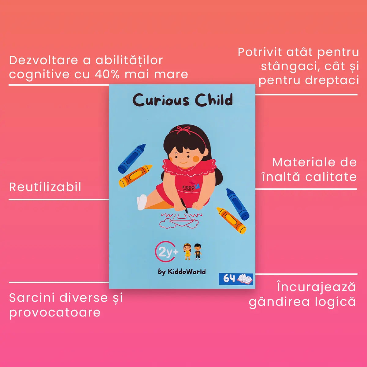 Curious Child: Caiet Montessori pentru trasarea liniilor, numerelor și modelelor (3+ ani)