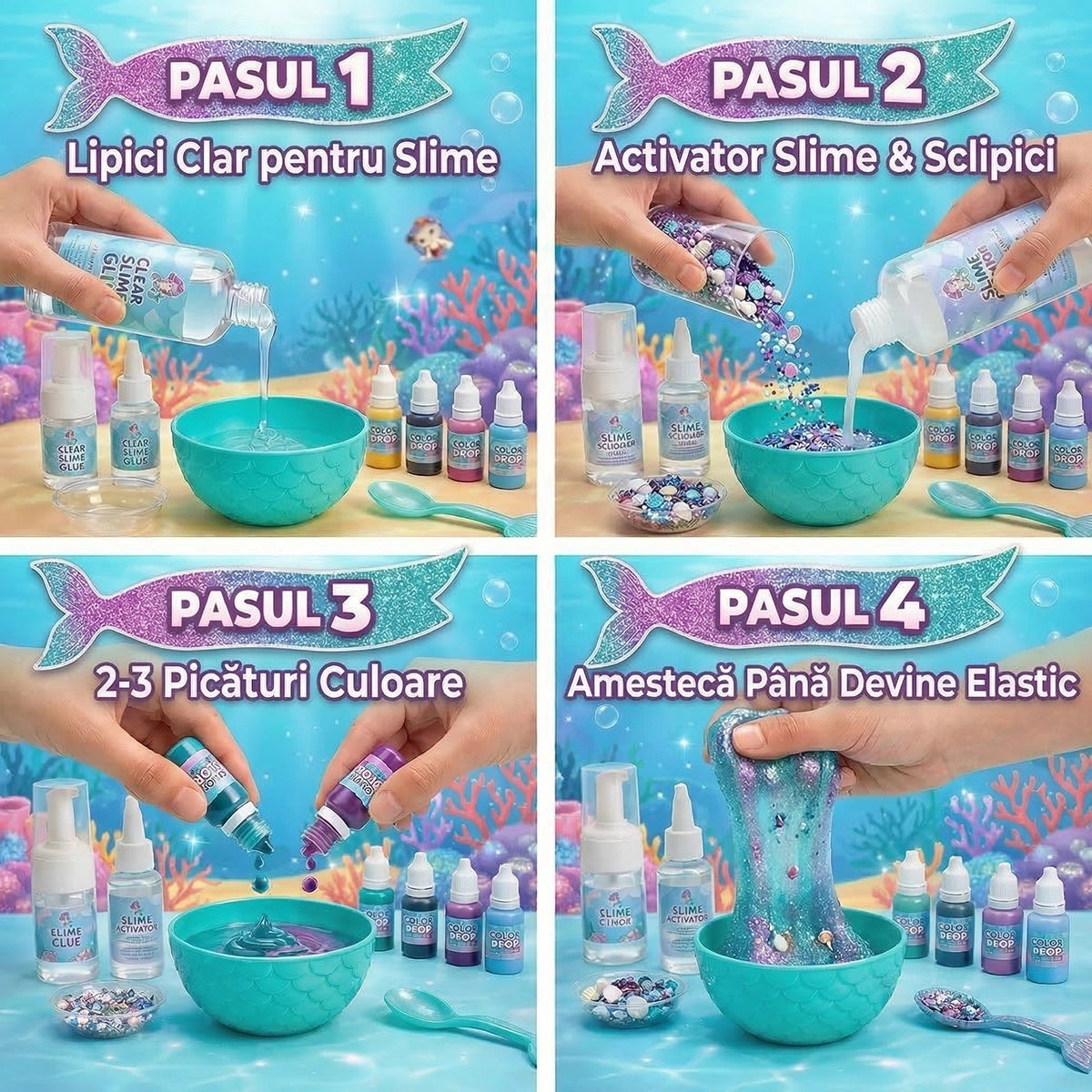 Ocean Mermaid Slime Kit: Set mare de creat slime cu tematică marină