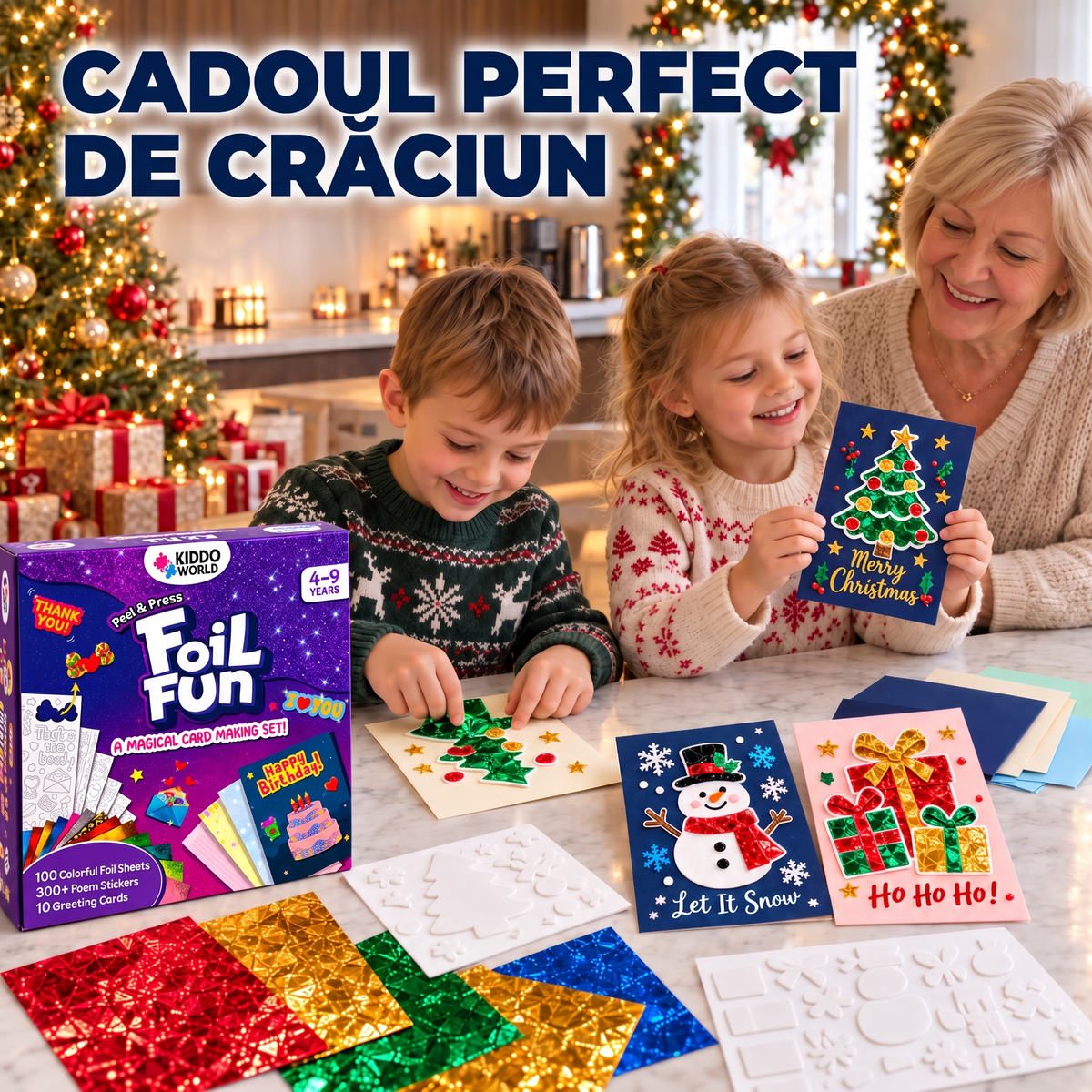 Foil Fun Felicitări – Set creativ pentru realizarea felicitărilor de sărbători strălucitoare (4+ ani)