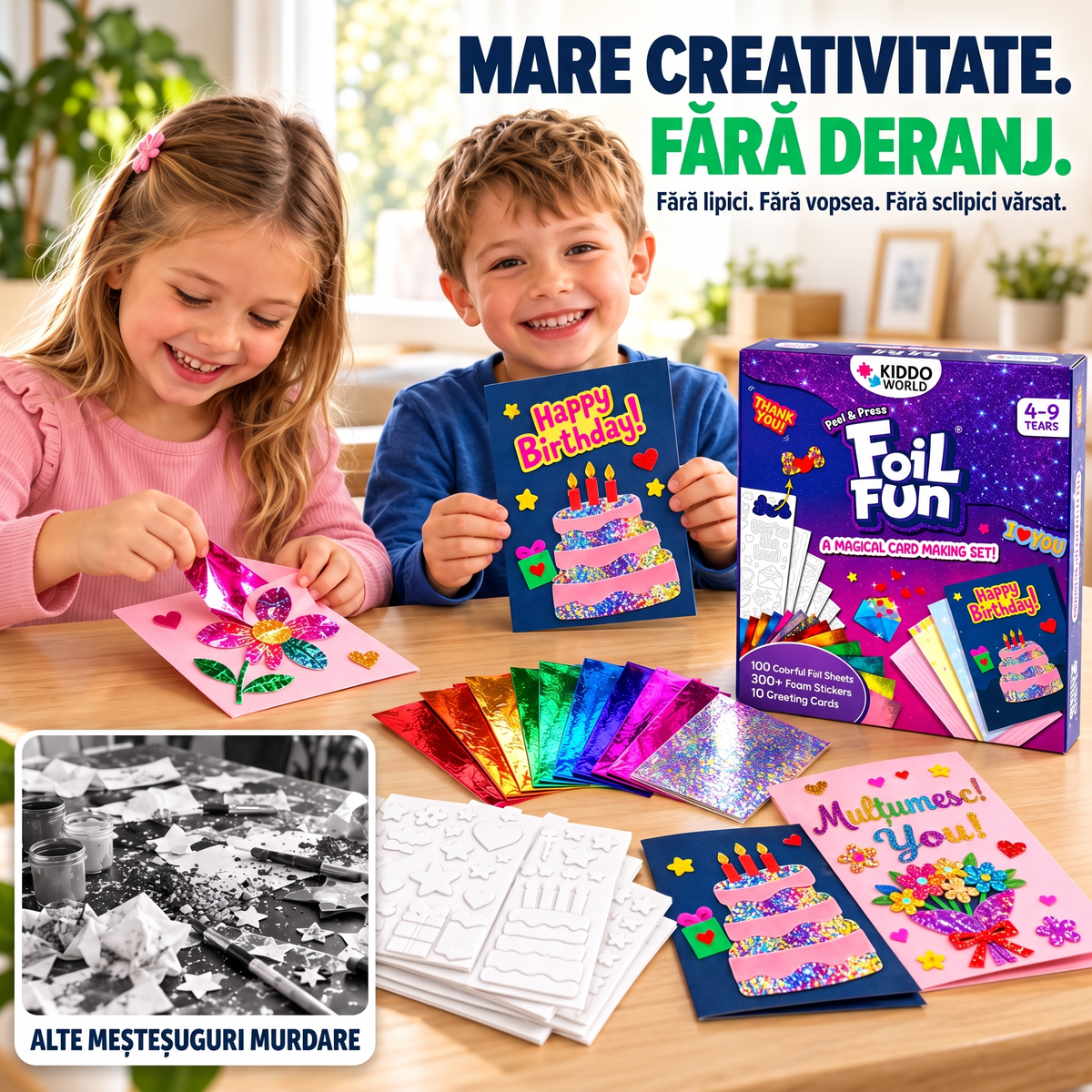 Foil Fun Felicitări – Set creativ pentru realizarea felicitărilor de sărbători strălucitoare (4+ ani)