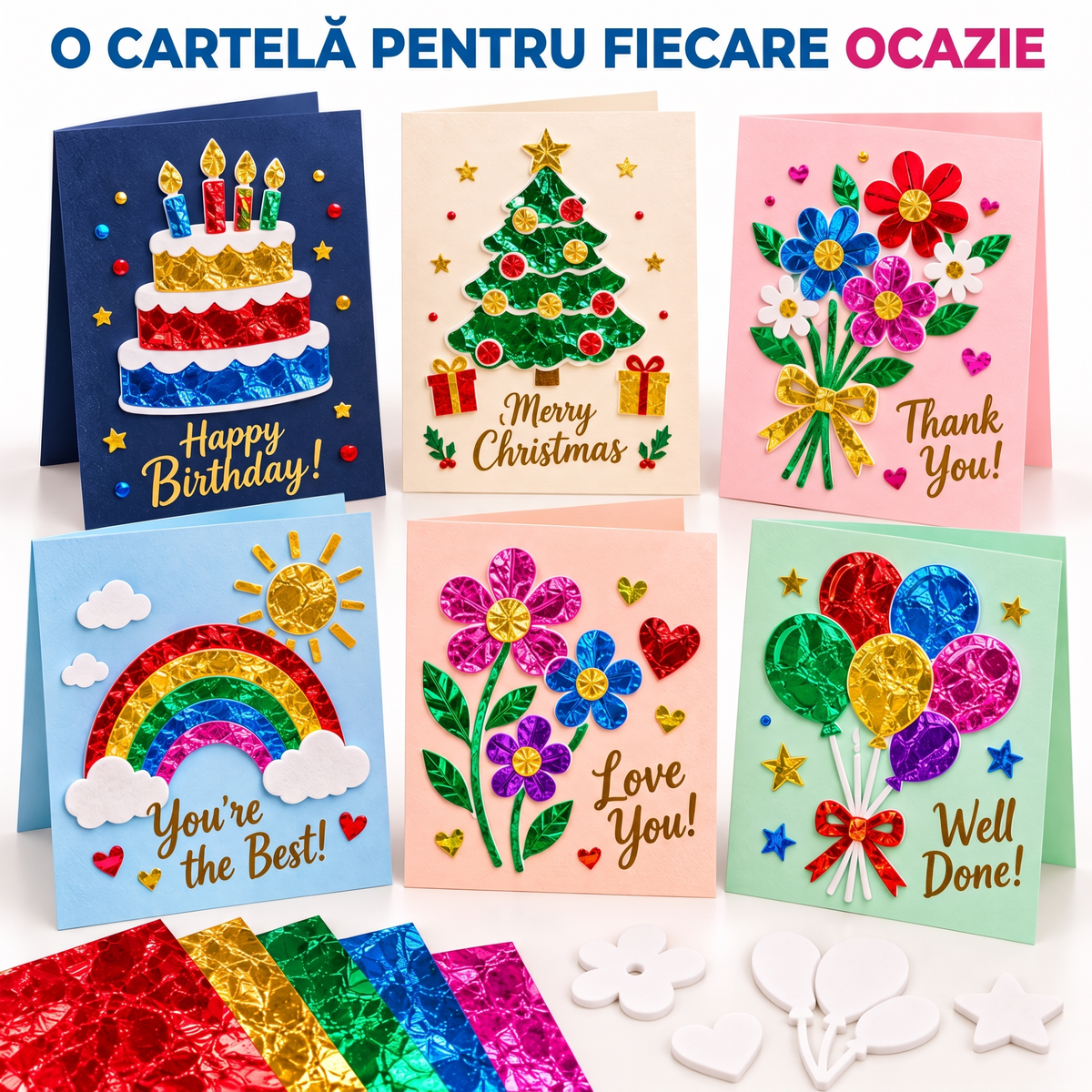 Șase felicitări strălucitoare pentru fiecare ocazie: zi de naștere, Crăciun, mulțumesc, te iubesc, ești cel mai bun și bravo