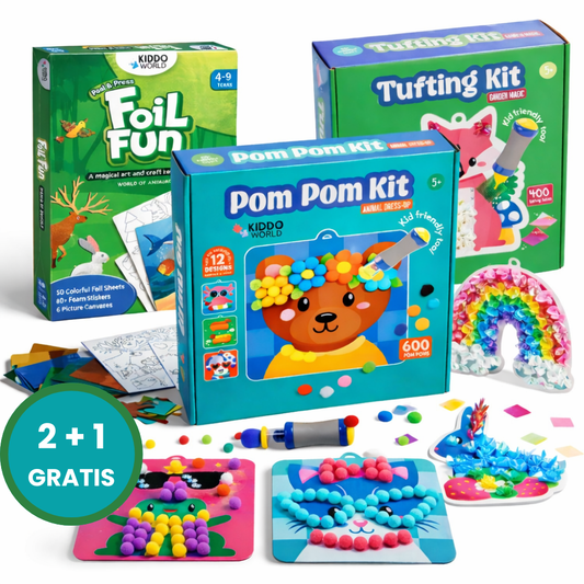 Pachet Creativ 2+1 GRATUIT | Kit Tufting + Kit Pom Pom + Foil Fun | Pentru copii 6+ ani