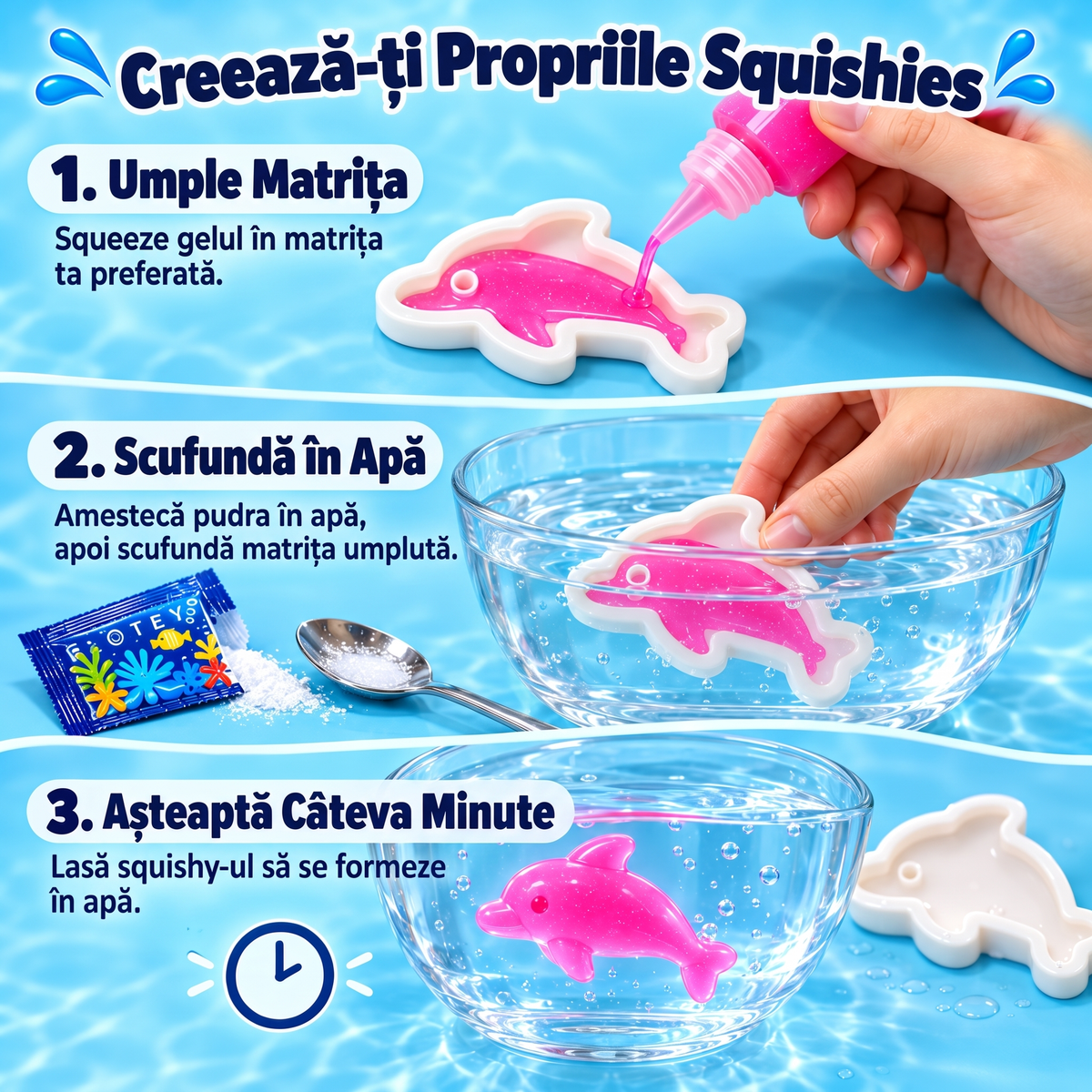 Magic Water Squishies – set creativ pentru crearea figurinelor 3D | 3+ ani