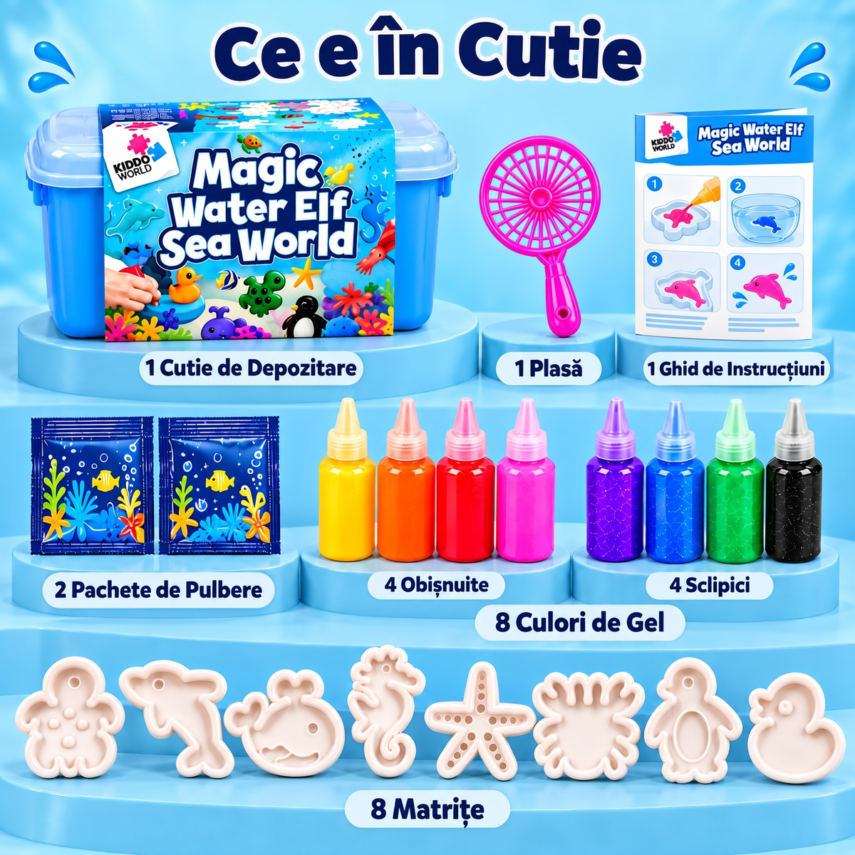 Magic Water Squishies – Set creativ pentru realizarea figurinelor 3D | Lumea marină | 3+ ani