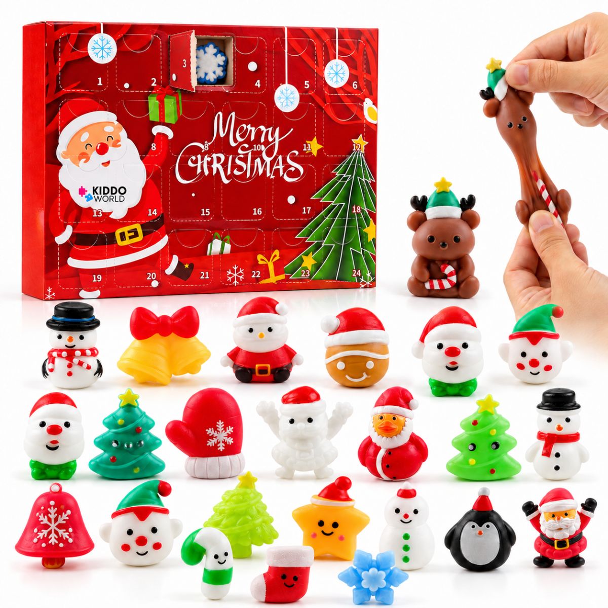 Calendar de Advent Squishy cu 24 de ferestre și toate cele 24 de jucării squishy de Crăciun