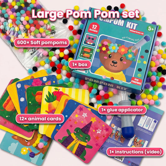 Pom Pom Kit – Creează animale 3D magice din pompoane pufoase, fără mizerie! (5+ ani)