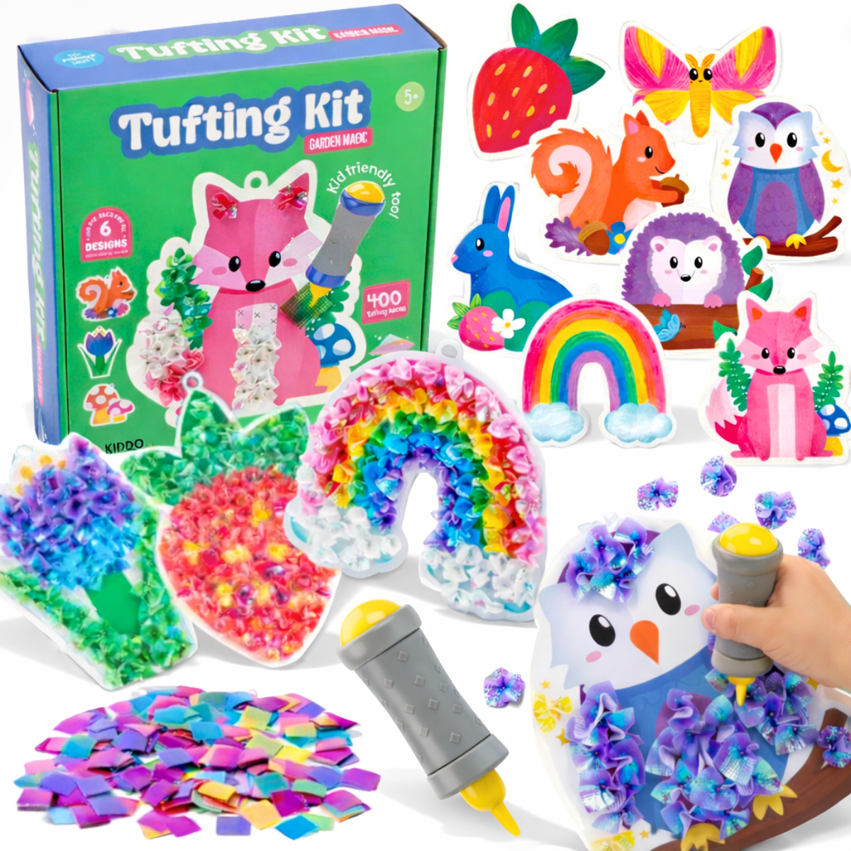 Tufting Kit – creează imagini 3D moi din bucăți colorate de material, fără lipici și fără murdărie! (5+ ani)