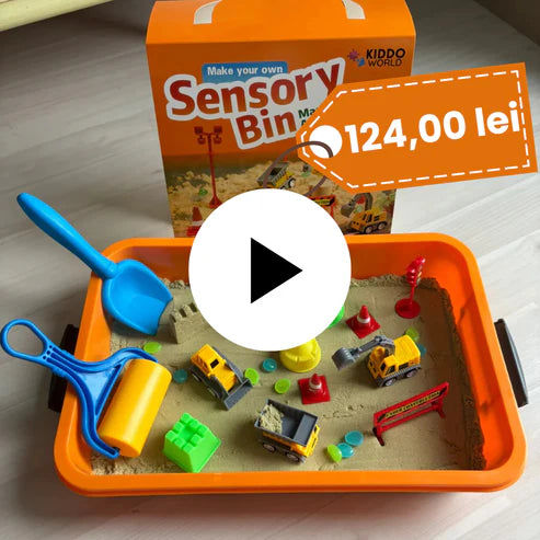ninaICD3点セット Cutie senzorială: Șantier – set cu nisip kinetic, pietricele